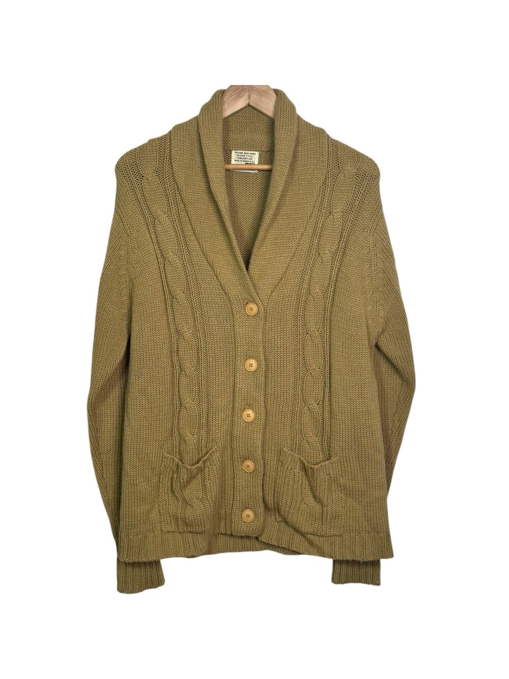 1970's Sears the Fashion Place Beige Shawl Collar Cable Knit Cardigan Sweater